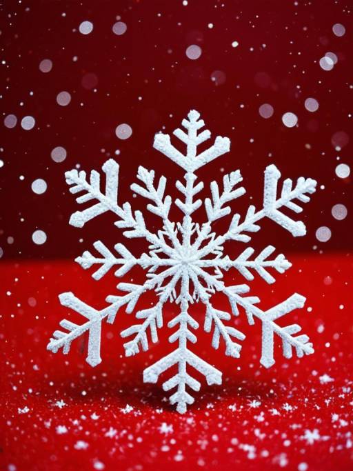 White Snowflake Ornament on Red Background