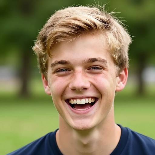 Laughing Blonde Teenage Boy Outdoors