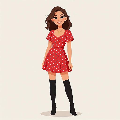 Smiling Woman in Chic Red Polka Dress