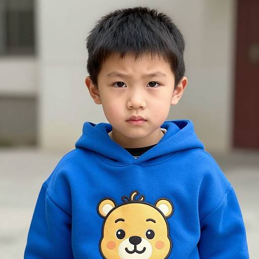 Serious Boy in Blue Hoodie