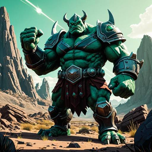 Giant Armored Emerald Ogre in Alien Landscape