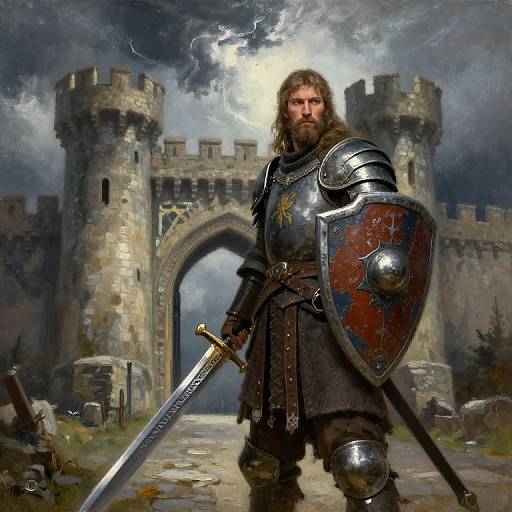 Heroic Warrior Before Castle Gate