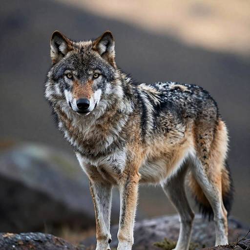 Scarred Grey Wolf in Rocky Highlands