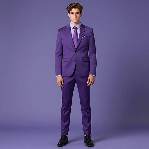 Stylish Young Man in Purple Suit Portrait