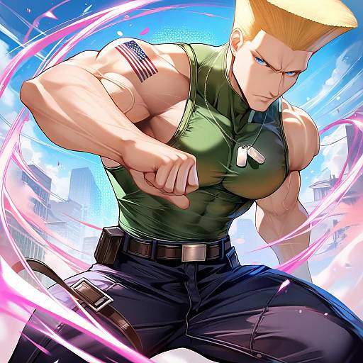 Illustration of Guile, street fighter in the style of Meion