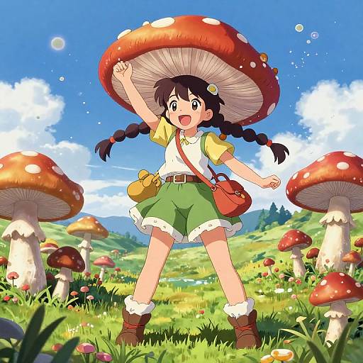 Anime Girl with Oversized Mushroom Hat