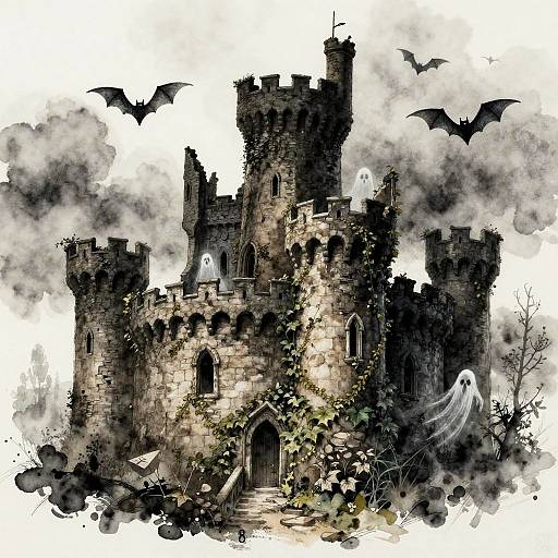 Spooky Ruined Castle in Twilight