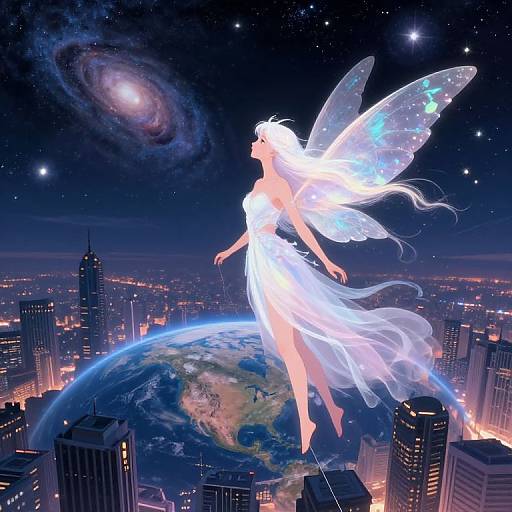 Celestial Nymph Bridging Earth and Cosmos