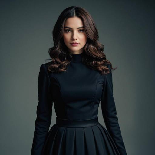 Elegant Woman in Black Modest Dress