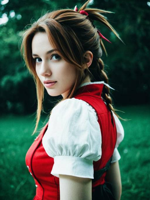 Woman in Aerith Cosplay Costume