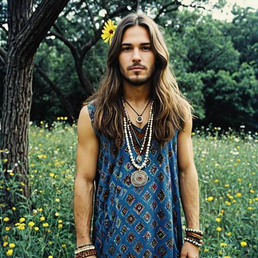 Man in Hippie Dress with Jewelry Outdoors