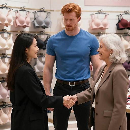 Business handshake in lingerie store