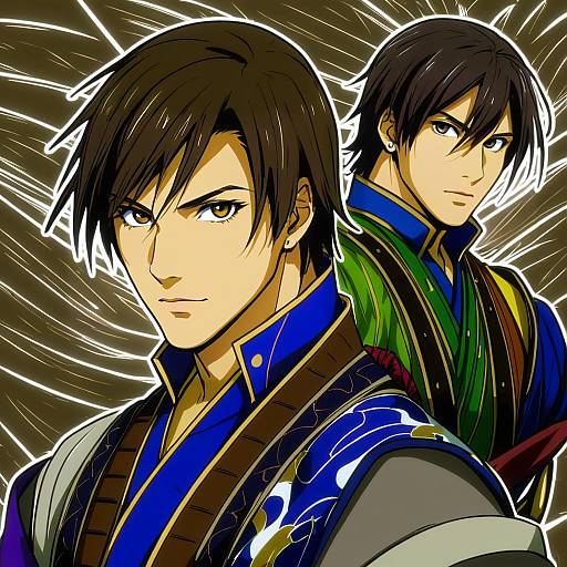 Illustration of Mouri motonari (sengoku basara), sengoku basara in the style of Zakusi