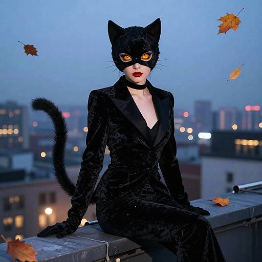 Graceful Black Cat Costume Girl