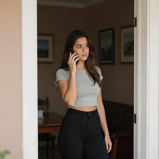 Woman in Doorway with Phone