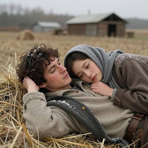 Cozy Couple in a Hay Stack