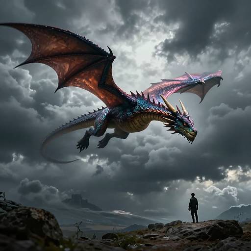 Hyper-Realistic Dragon Flying Over Rugged Terrain