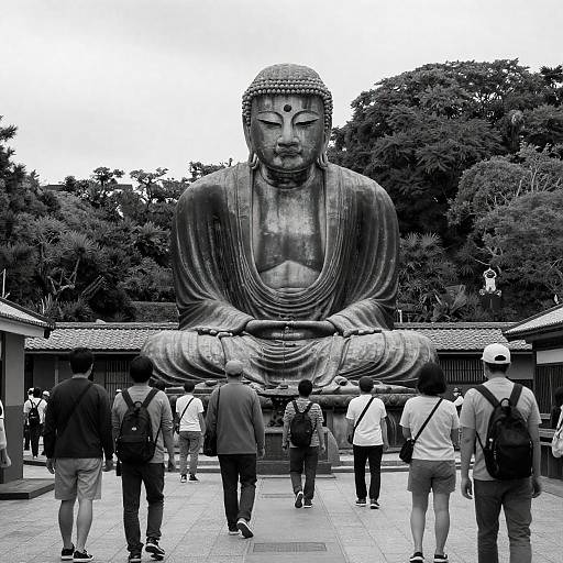 Seated Buddha Among Crowd in Japan