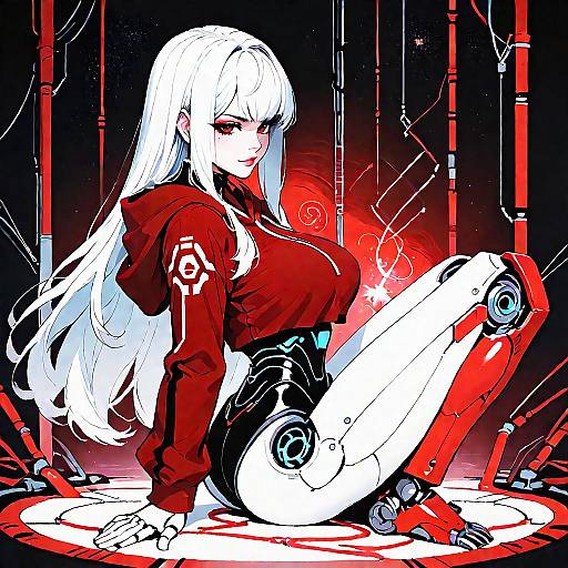 Cybernetic Siren in Red Hoodie