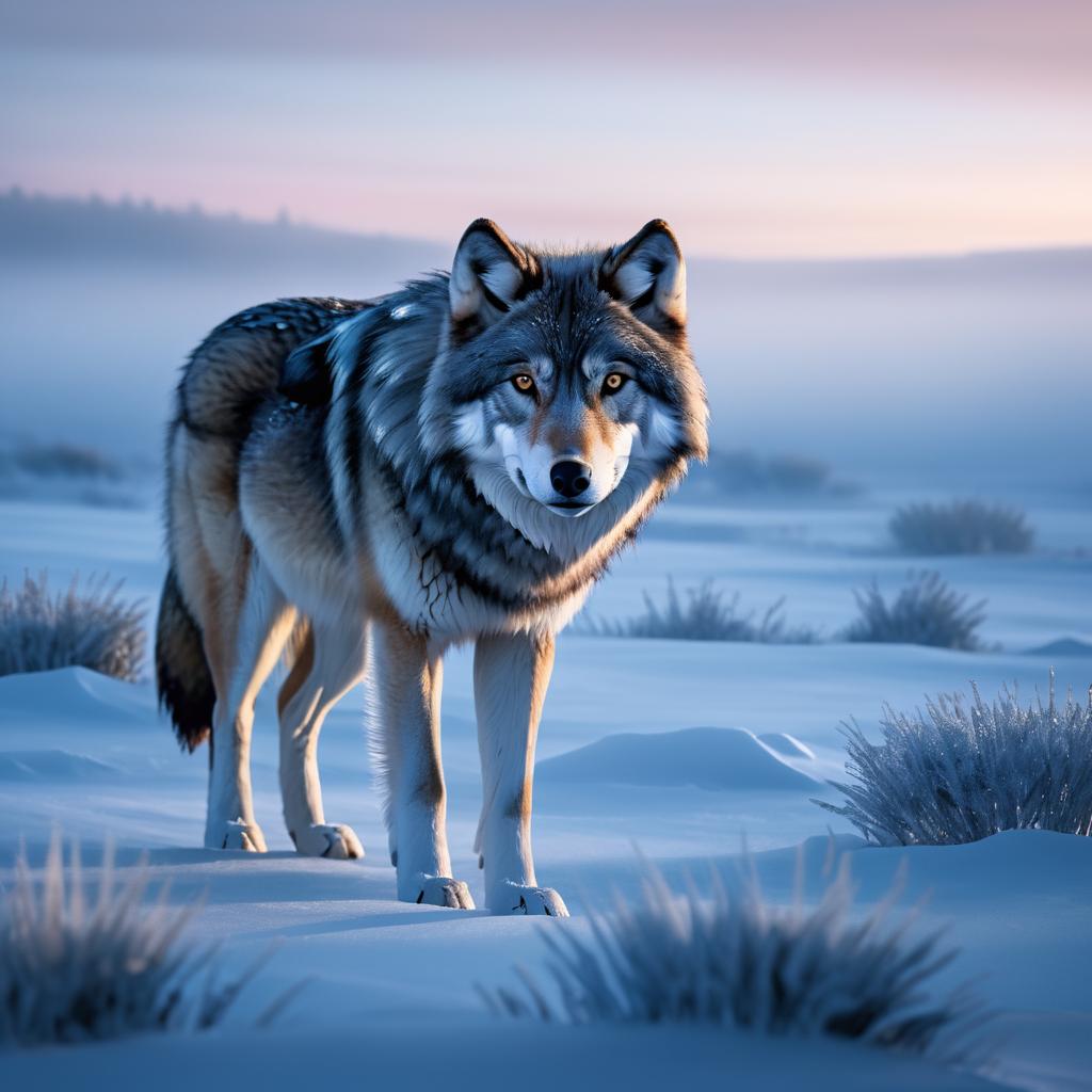 Hyper-Realistic Wolf in Icy Tundra