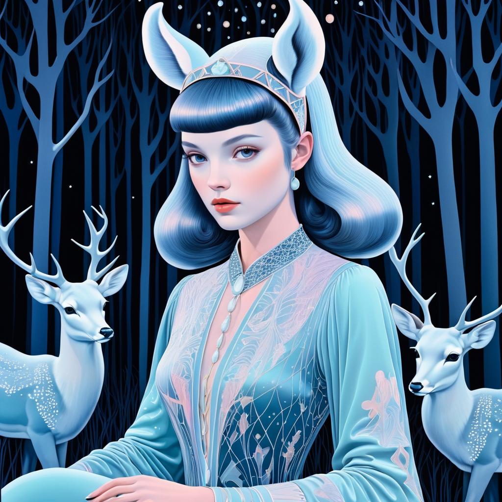 Enchanting Night Girl with Mystical Deer