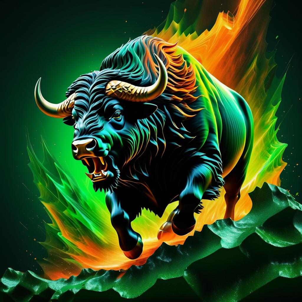 Dynamic 3D Buffalo in Abstract Matrix