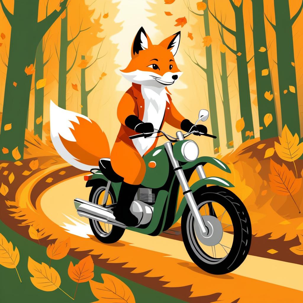 Whimsical Fox on a Motorcycle Adventure