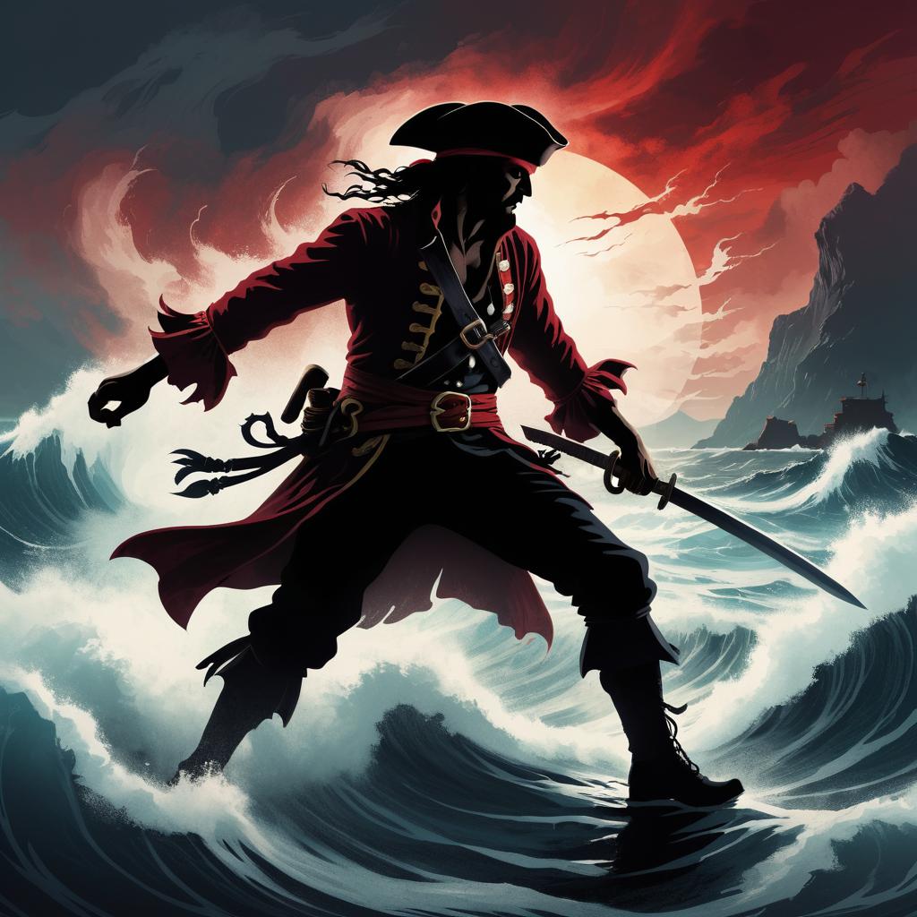 Pirate Battle Silhouette at Dusk