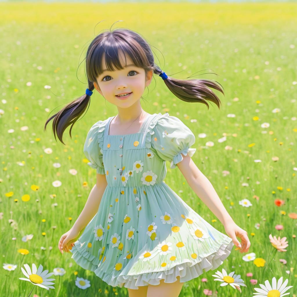 Joyful Girl in a Flower Meadow