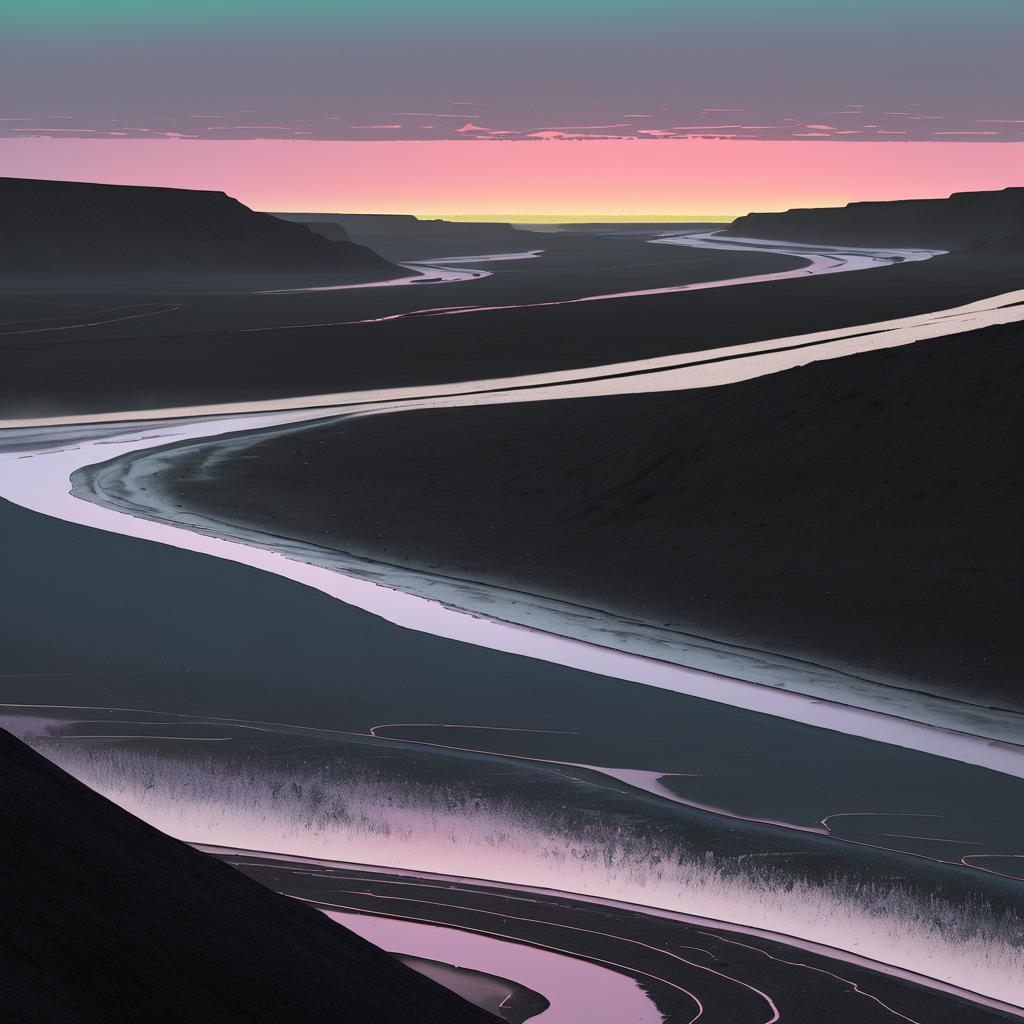 Pastel Dawn Over Molten Obsidian Ravine