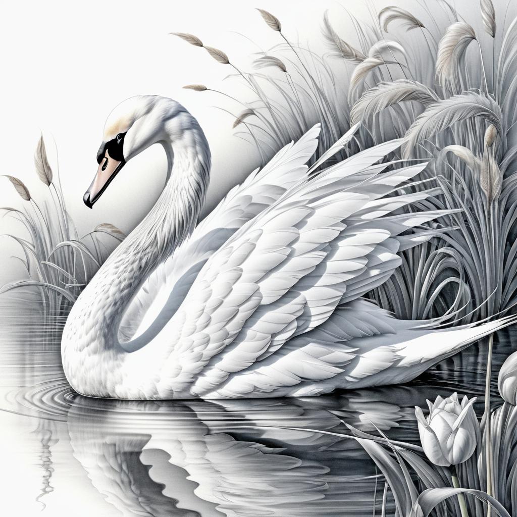 Elegant Swans: Intricate Dürer-Style Drawing