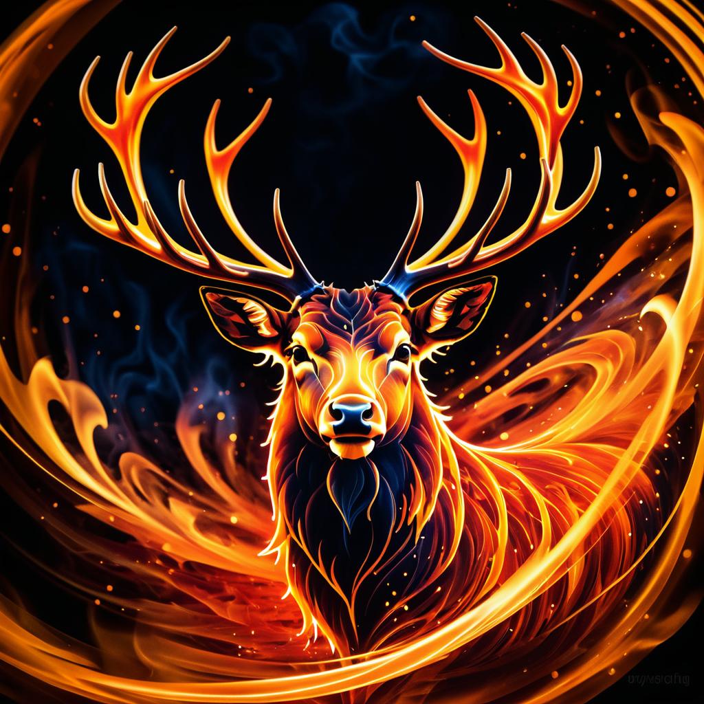 Fiery Stag in a Vortex of Flames