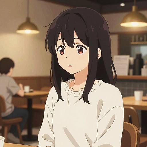 Cozy Anime Girl in Café Scene