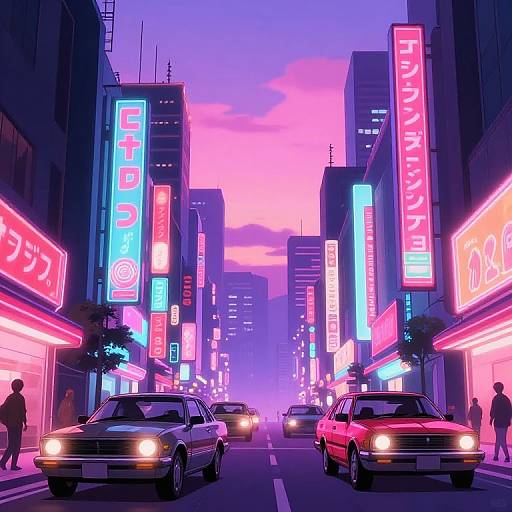 Retro Neon Anime Cityscape