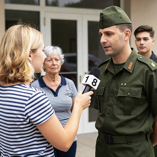 Military Officer Interviewed by Reporter