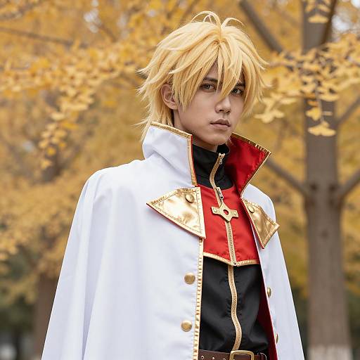 Alucard Cosplay Amidst Autumn Leaves