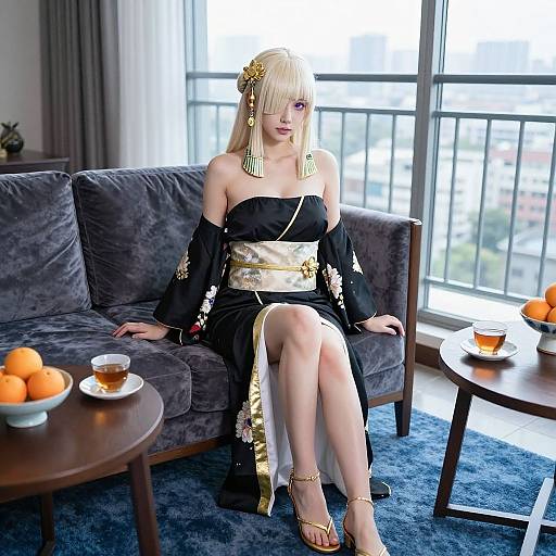 Photorealistic Blonde Woman in Kimono