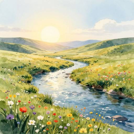 Serene River Landscape at Sunrise