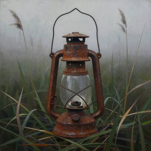 Rusty Lantern in Misty Marshland