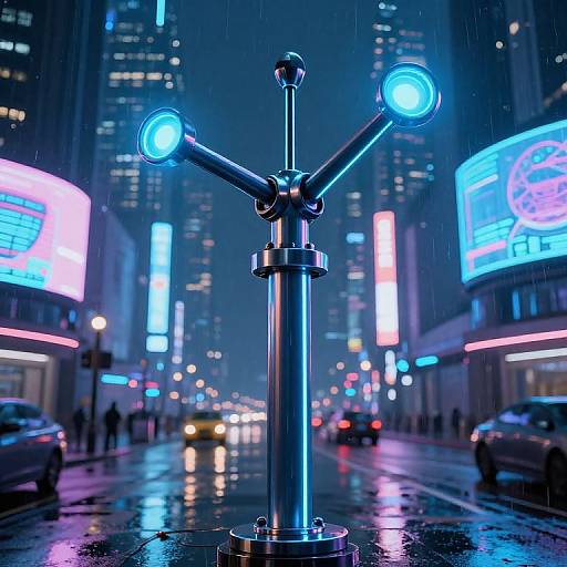 Futuristic Neon Semaphore in Cyberpunk City