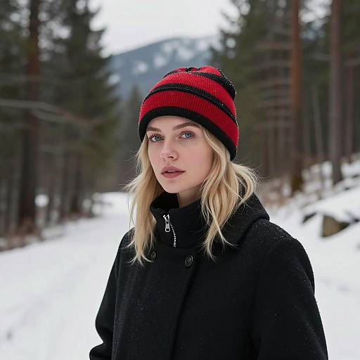 Blonde Woman in Snowy Forest