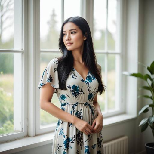 Woman in Floral Dress by Window