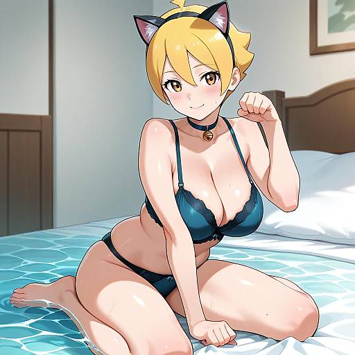 Anime Girl in Cat Ears Lingerie Pose