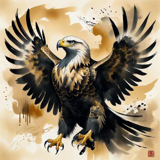 Majestic Eagle in Traditional Ink Wash Art