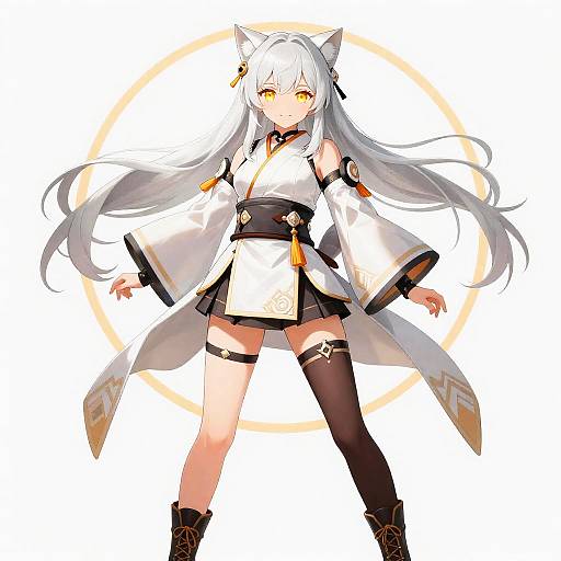 Anime Cat Girl with Silver Hair