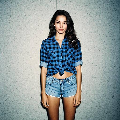 Woman in Blue Check Print Shirt