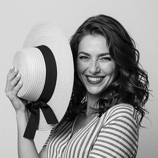 Smiling Woman Holding Straw Hat