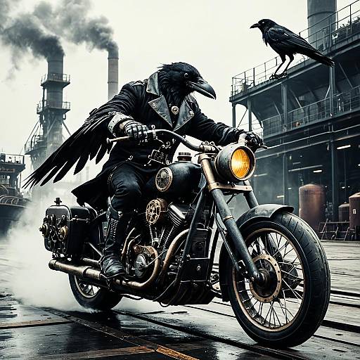 Steampunk Crow Riding Gothic Motorcycle