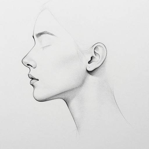 Black-and-white line drawing of a bald, profile-view human head with closed eyes, minimal shading, and a clean, minimalist background.