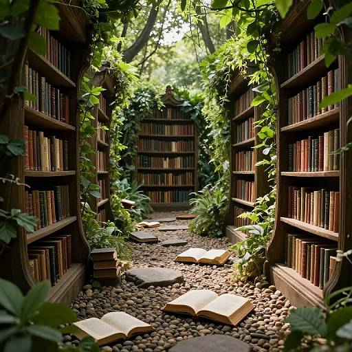 Enchanted Forest Aisle with Magical Books
